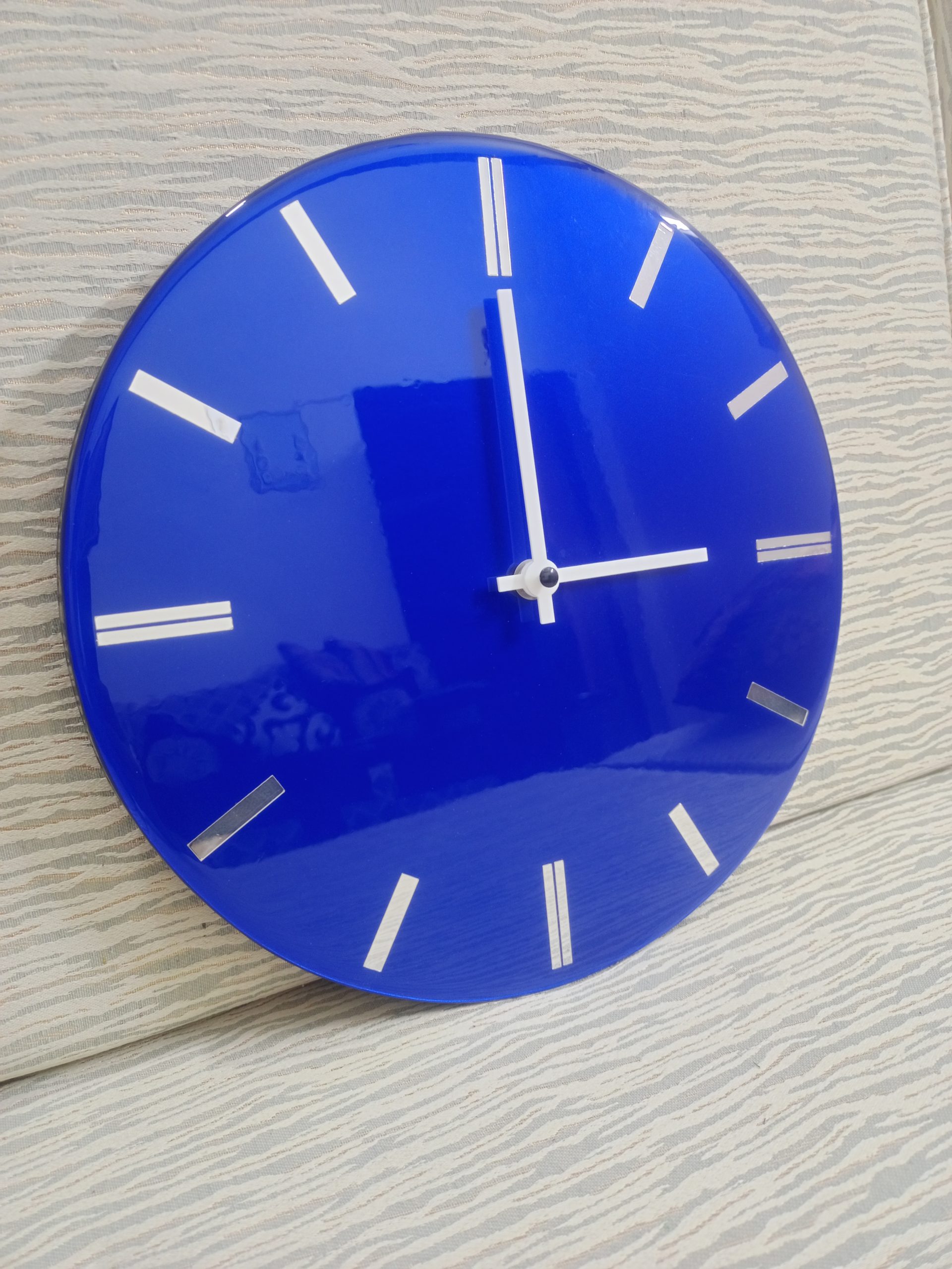 Handmade Blue Resin Wall Clock Glossy Finish